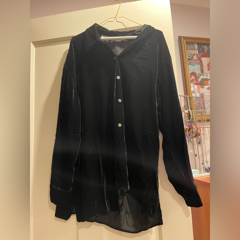 Ann Taylor black velvet long shirt or short dress